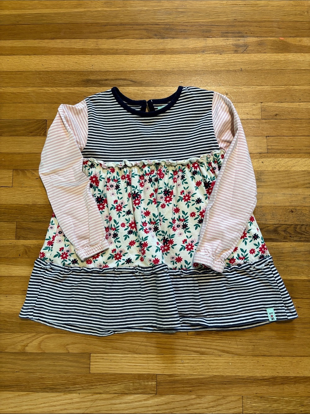 Girls' Striped/Floral Long Sleeve Dress